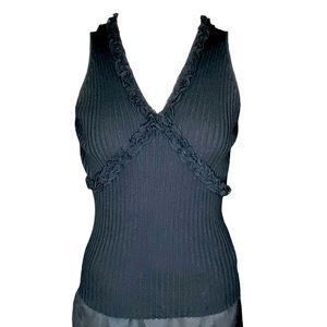 Sleeveless Black Ruffled Sweater